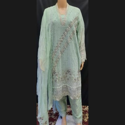 Light Pastel Embroidered Green Suit 42