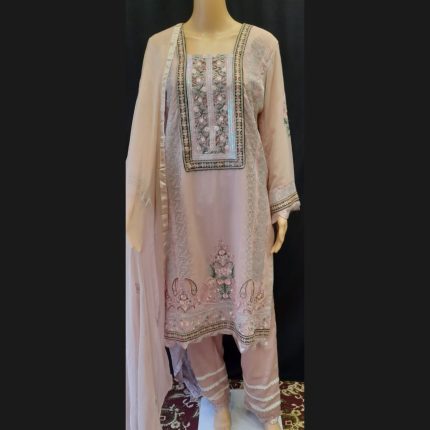 Dull Pink Hand Embroidered Suit 46