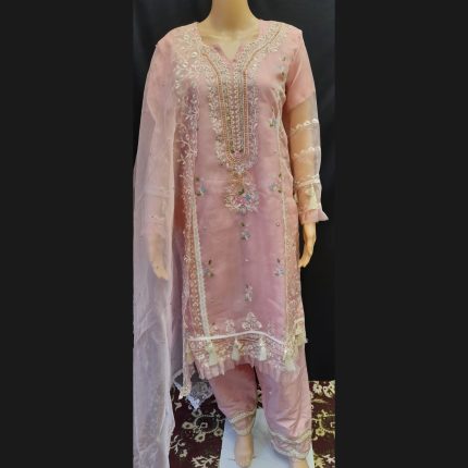 Dusty Pink Embroidered Organza Suit 46