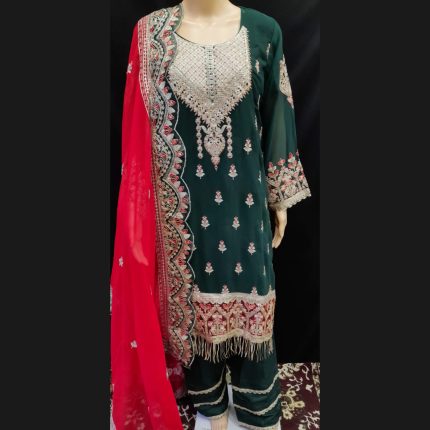 Dark Green And Red Embroidered Suit 46