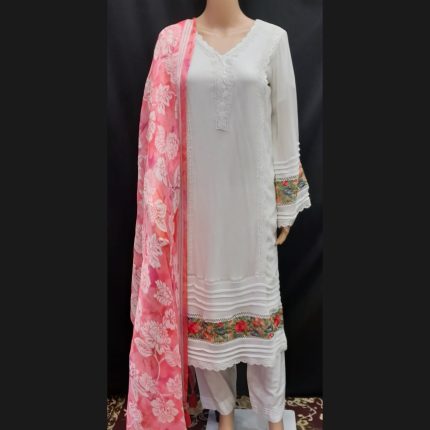 White Top With Lacework On Hem With Pant And Dupatta 38