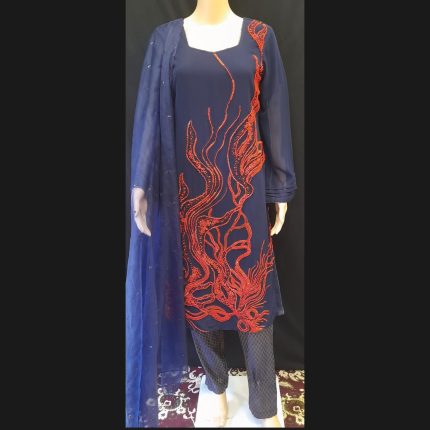 Midnight Blue Handwork Top With Pant And Dupatta 38