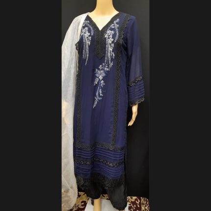 Navy Blue Handwork Embroided Top With Pant And Dupatta 38