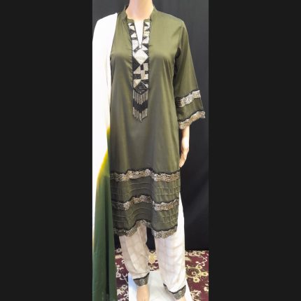 Olive Green Top With Pant And Dupatta 38