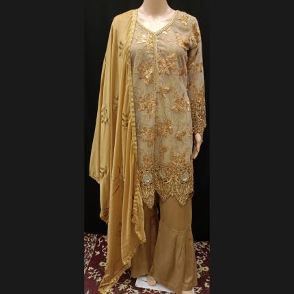 Golden Embroided And Designer Top With Garara And Dupatta 38