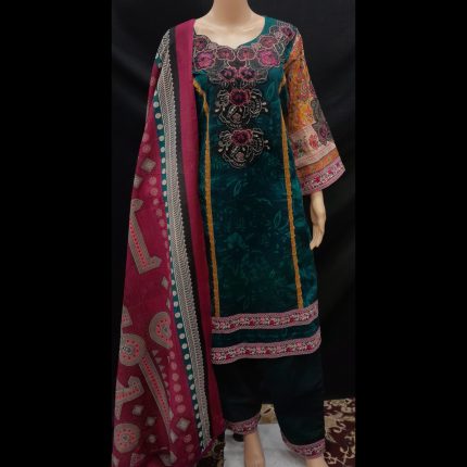 Teal Blue Patchwork Top With Pant And Dupatta 48