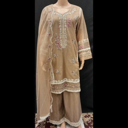 Gold Brown Embroided Top With Plazo And Dupatta 50