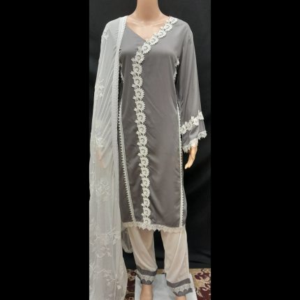 Grey Lacework Top With Pant And Dupatta 50