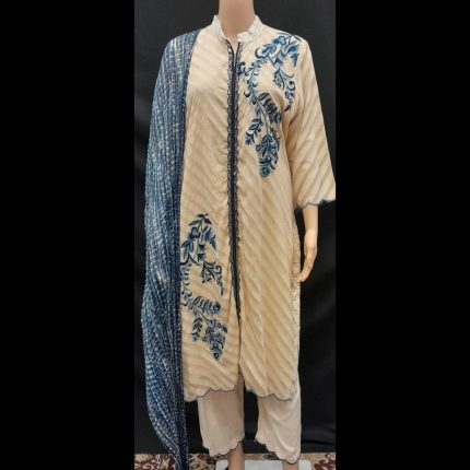 Light Beige Embroided Top With Pant And Dupatta 46