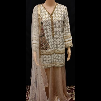 White Patchwork Top With Shimmer Garara And Dupatta 44