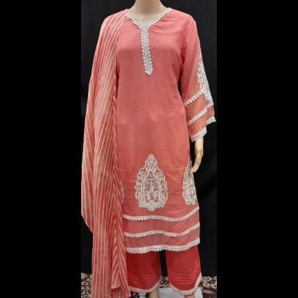 Light Coral Cutwork Patch Top With Pant And Dupatta 48