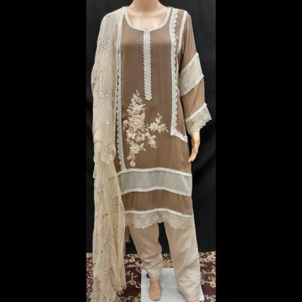 Brown Patchwork Top With Pant And Dupatta 44