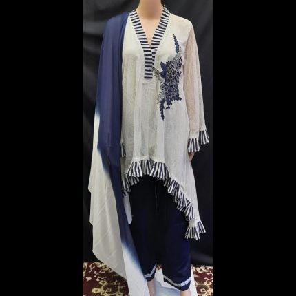 White C-Cut Top With Pant And Dupatta 44
