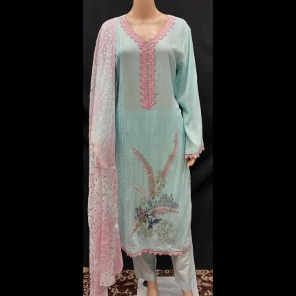 Powder Blue Handwork Embroided Top With Pant And Dupatta 42
