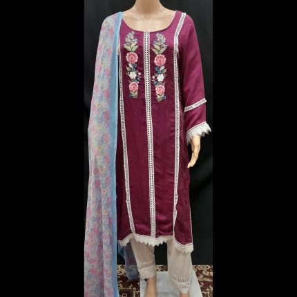 Magenta And White Multicoloured Embroidered Designer Suit 38