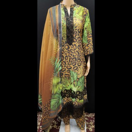 Yellow Printed Embroided Suit 44