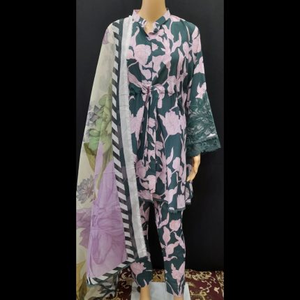 Green Floral Print Embroided Suit 44