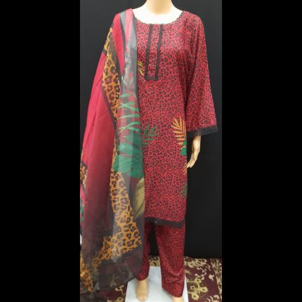Red Printed Suit With Lacework 50