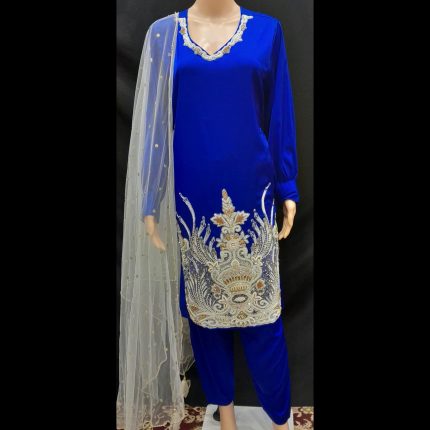Royal Blue Handwork Top With Pant And Dupatta 44