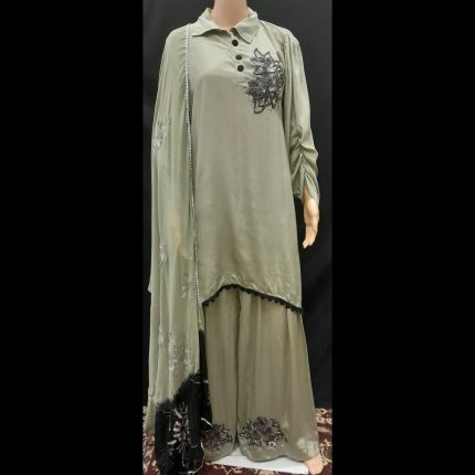 Pastel Green Handwork Embroided Top With Plazo And Dupatta 44