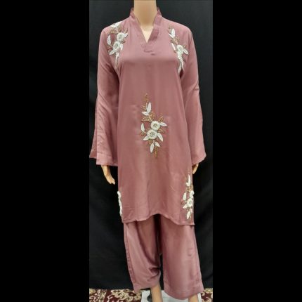 Pastel Pink Handwork Kaftan With Pant 44