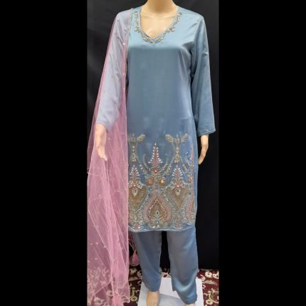 Ice Blue Handwork Top With Pant And Dupatta 42