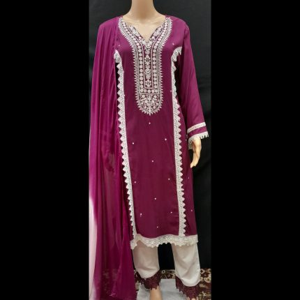 Magenta Embroided Top With Pant And Dupatta 50
