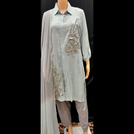 Light Blue Patchwork Top With Pant And Dupatta 46