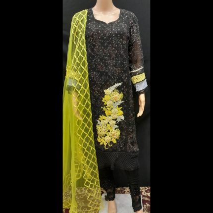 Black Patchwork Top With Pant And Dupatta 44