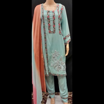 Powder Blue Lacework Top With Pant And Dupatta 44