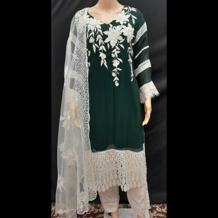 Kaitoke Green Embroided Top With Pant And Dupatta 42