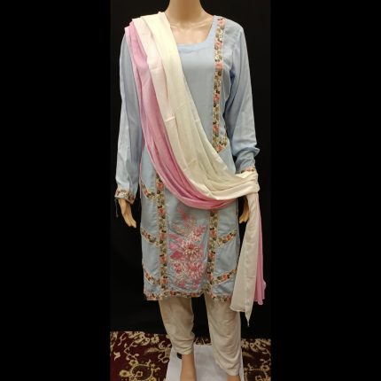 Columbia Blue Lacework Top With Pant And Dupatta 40