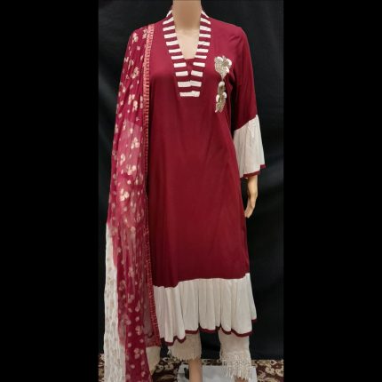 Currant Red Top With Pant And Dupatta 38