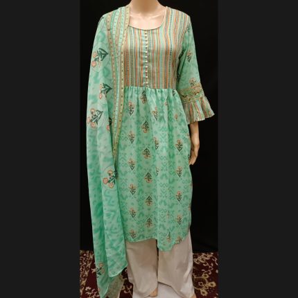 Sea Green Cotton Lacework Suit 46