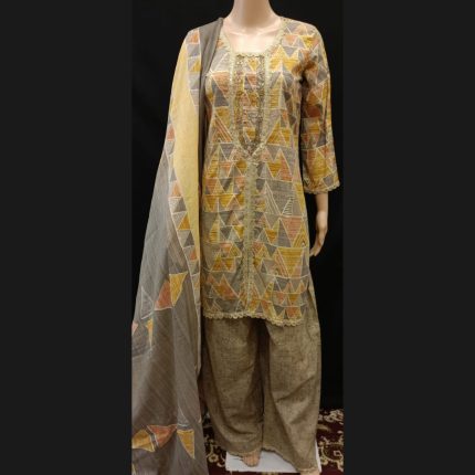 Mustard Yellow Cotton Lacework Suit 38