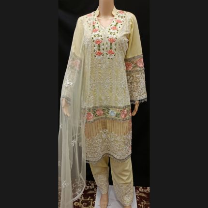Light Yellow Cotton Patchwork Suit 40