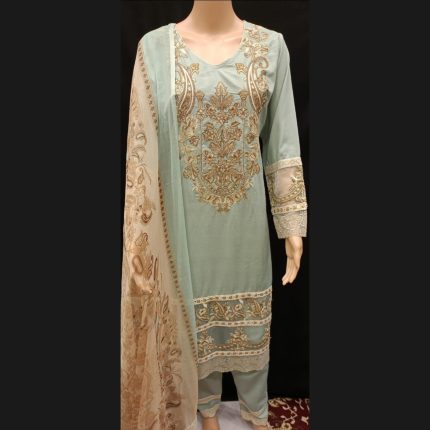 Powder Blue Cotton Embroided Suit 48