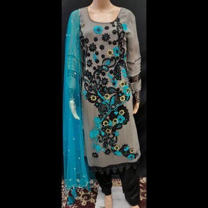 Grey Handwork Top With Pant And Dupatta 40