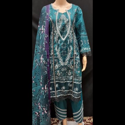 Teal Blue Cotton Lacework Suit 44