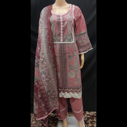 Pink Cotton Embroidered Cutwork Suit 48