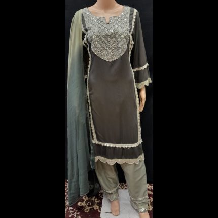 Olive Green Mirror Work Designer Suit 40