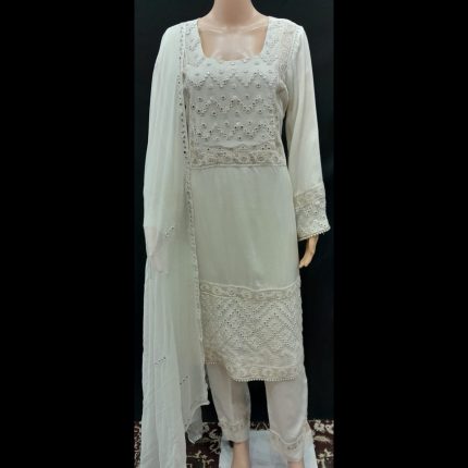 White Mirror-Work Designer Suit 38