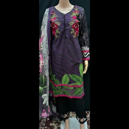 Dark Purple Cotton Patchwork Suit 38