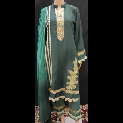 Dark Green Embroided Top With Pant And Dupatta 40