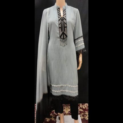Muted Blue-Grey Designer Top With Pant And Dupatta 40