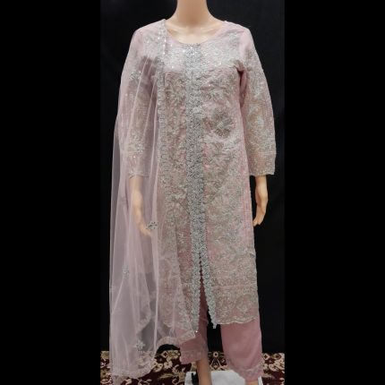Pink And Silver Embroidered Suit 38