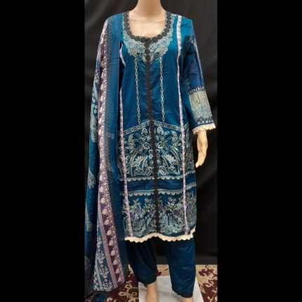 Cobalt Blue Cotton Printed Lacework Suit 50