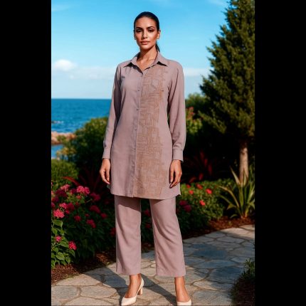 Handwork Co-ord Set Pastel Top With Wooden Beads And Pant 42