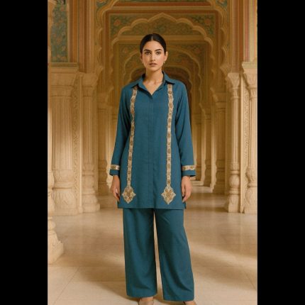 Handwork Co-ord Set Star Command Blue Top With Pant 42