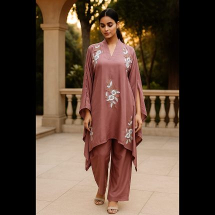 Rosewood Blossom Hand Embroidered Kaftan 40